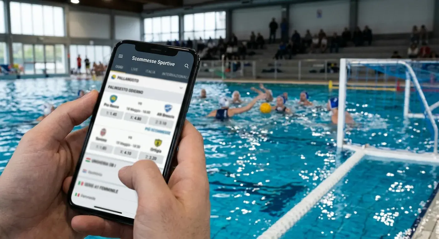 Interfaccia pulita di un'app di scommesse aperta sul palinsesto pallanuoto