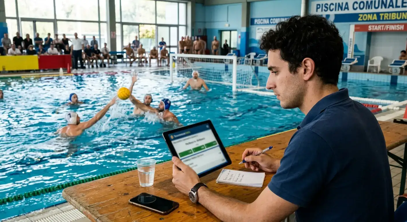 Scommettitore che valuta l'esito secco di una partita di pallanuoto