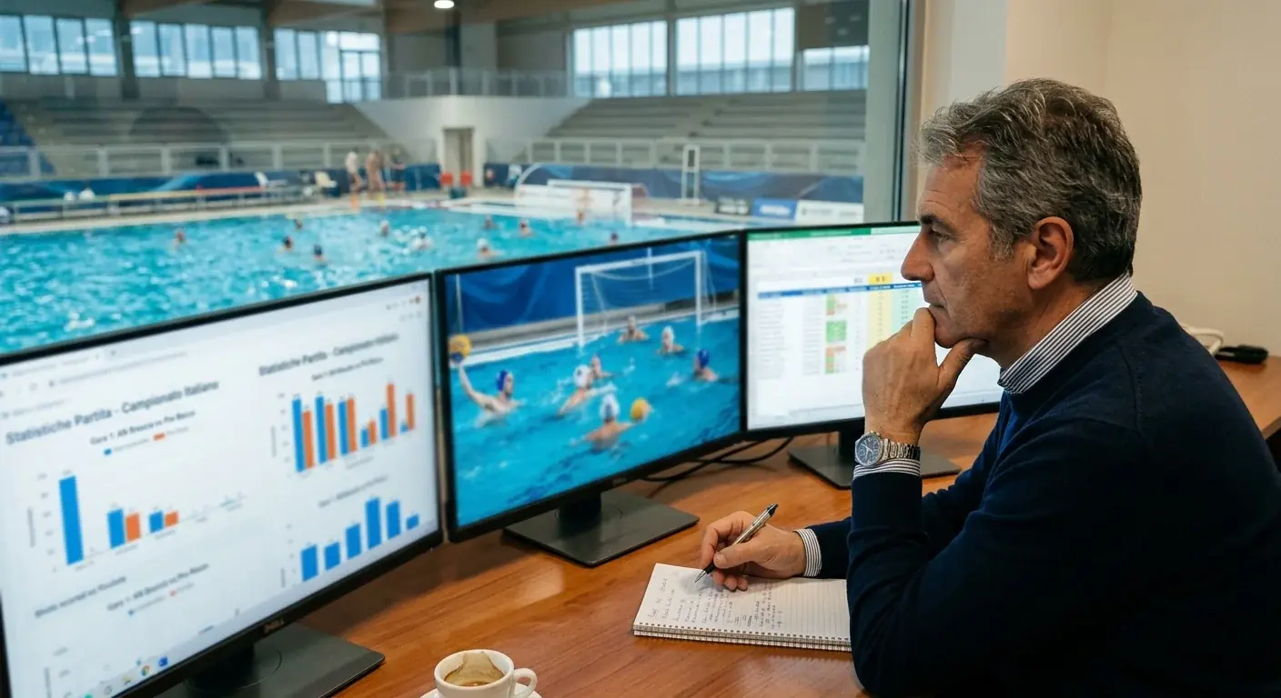 Analista che esamina i fattori chiave per un pronostico di pallanuoto