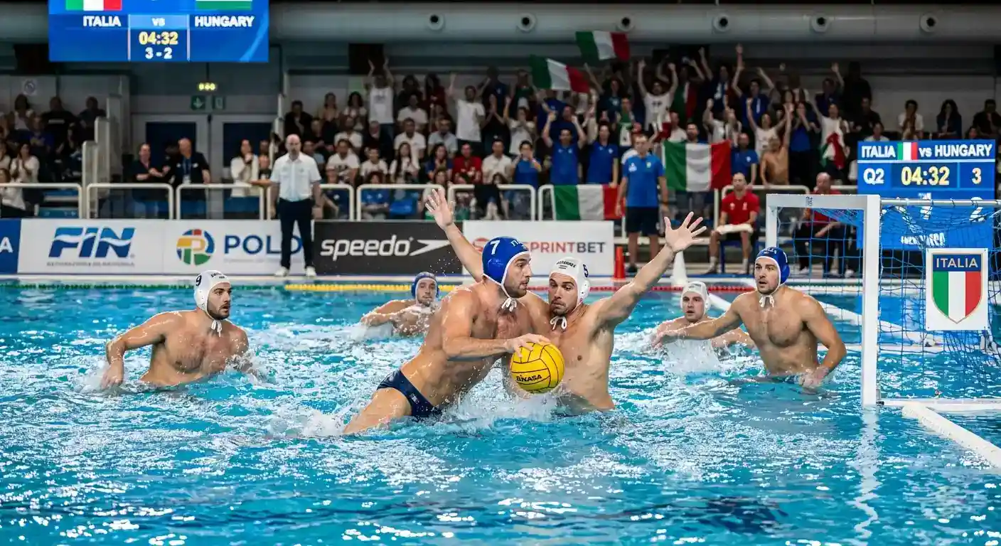 Nazionale italiana maschile di pallanuoto durante una fase di gioco