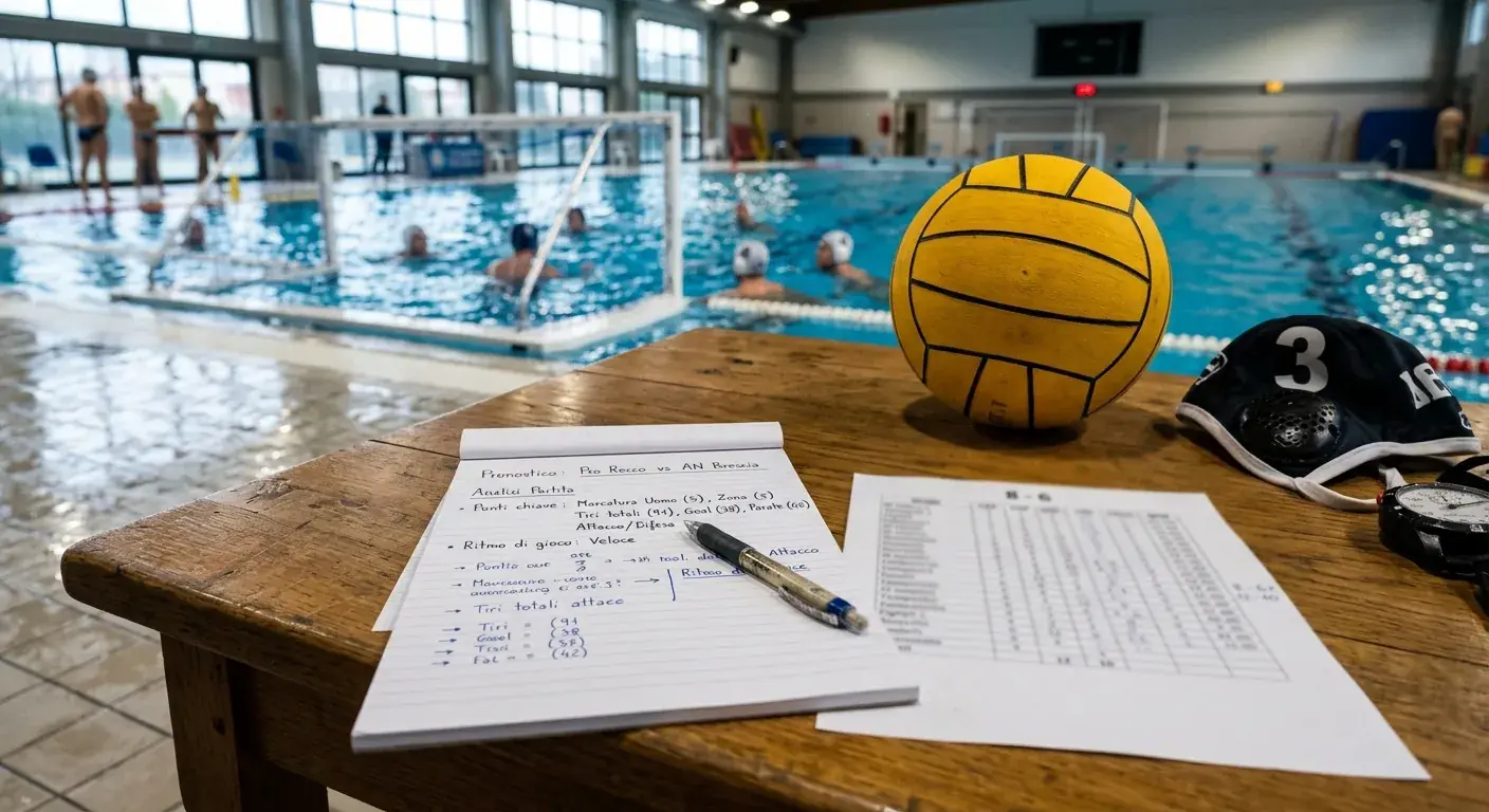Tavolo con appunti e statistiche per un pronostico su una partita di pallanuoto