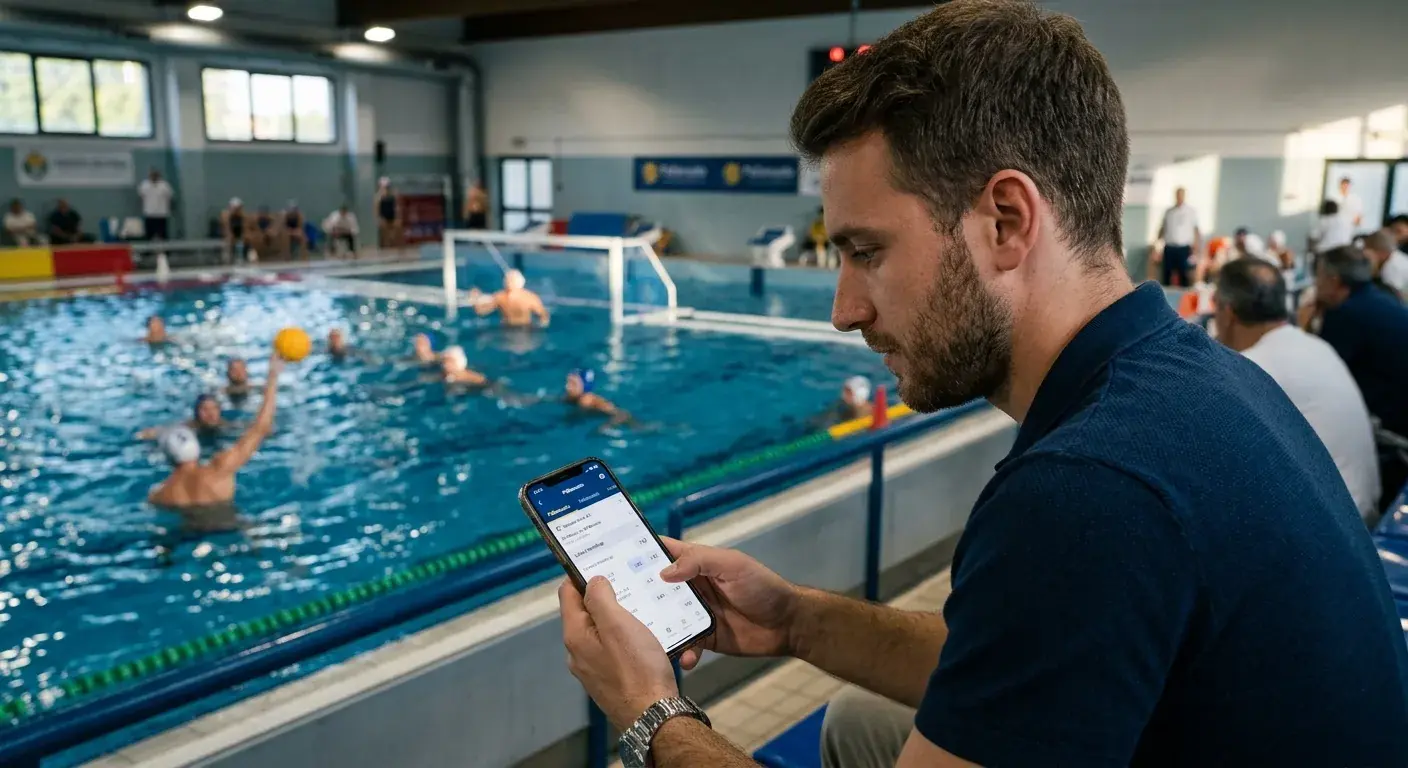 Scommettitore che valuta una linea handicap su una partita di pallanuoto