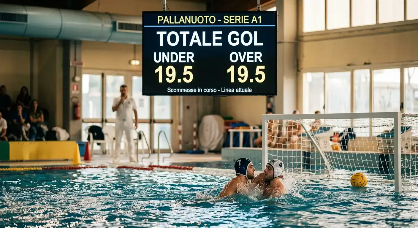Tabellone luminoso con la linea totale gol Under e Over di una partita di pallanuoto