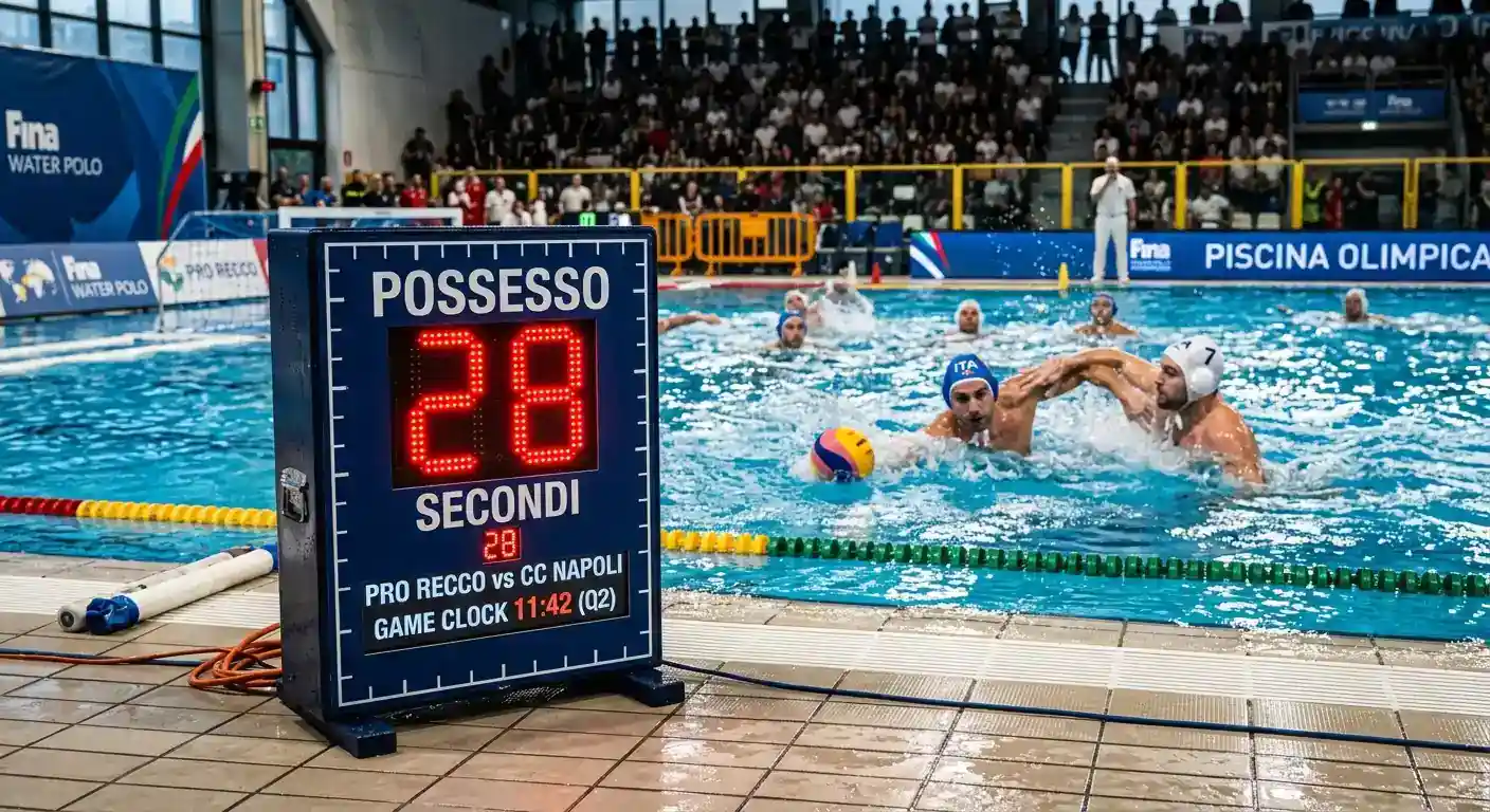 Cronometro del possesso a 28 secondi che incide sulla linea Under/Over nella pallanuoto
