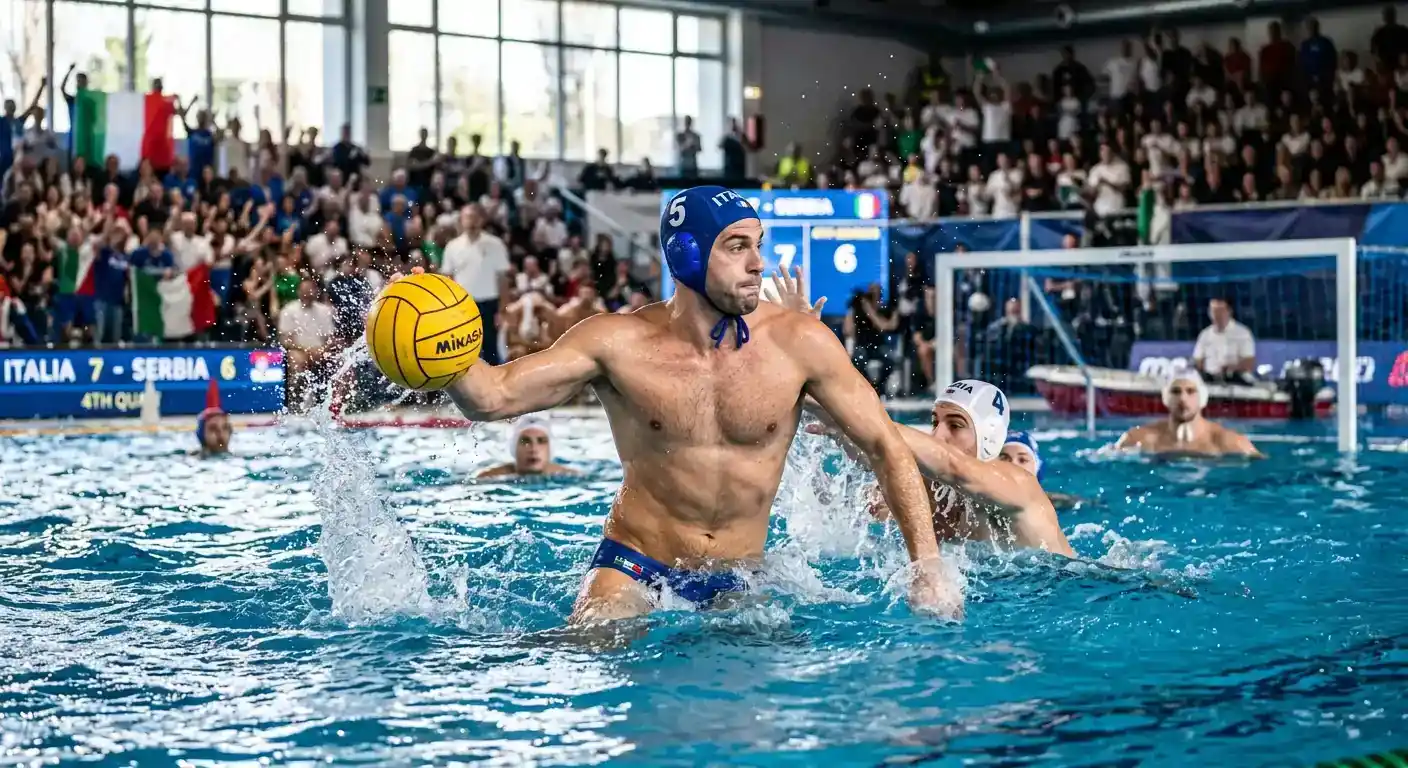 Nazionale italiana di pallanuoto maschile in vasca durante un torneo internazionale