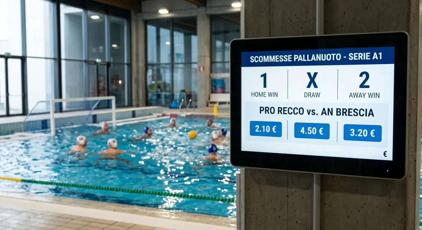Pannello con i segni uno, ics e due di una scommessa sulla pallanuoto