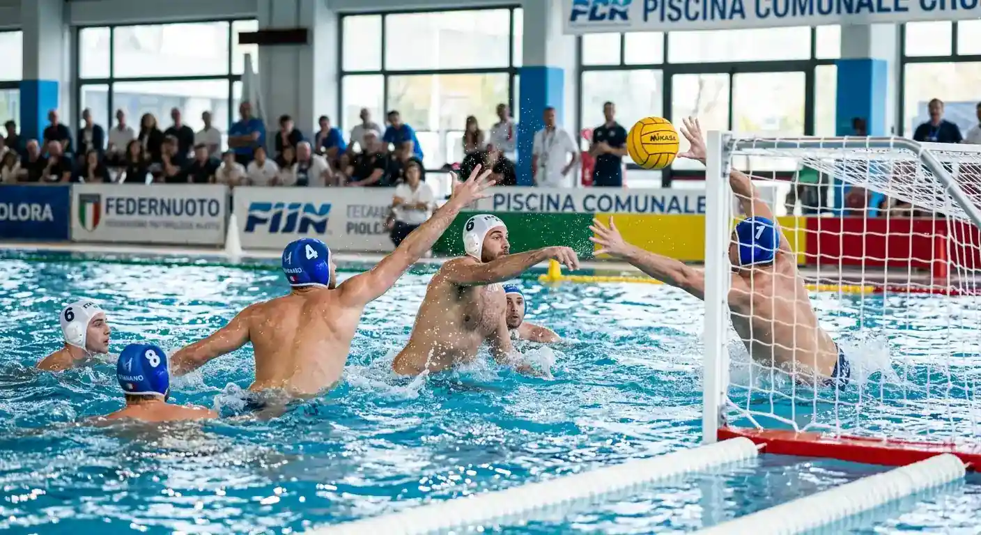 Azione decisiva di una partita di pallanuoto sul segno vincente