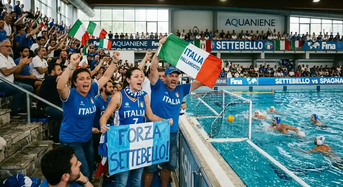 Tifosi azzurri che seguono una partita del Settebello di pallanuoto